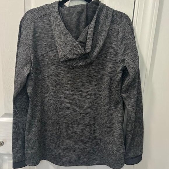 Athleta Techie Sweat Hoodie Pullover Sz L Heathered Black Cowl Neck Athleisure - Picture 2 of 12